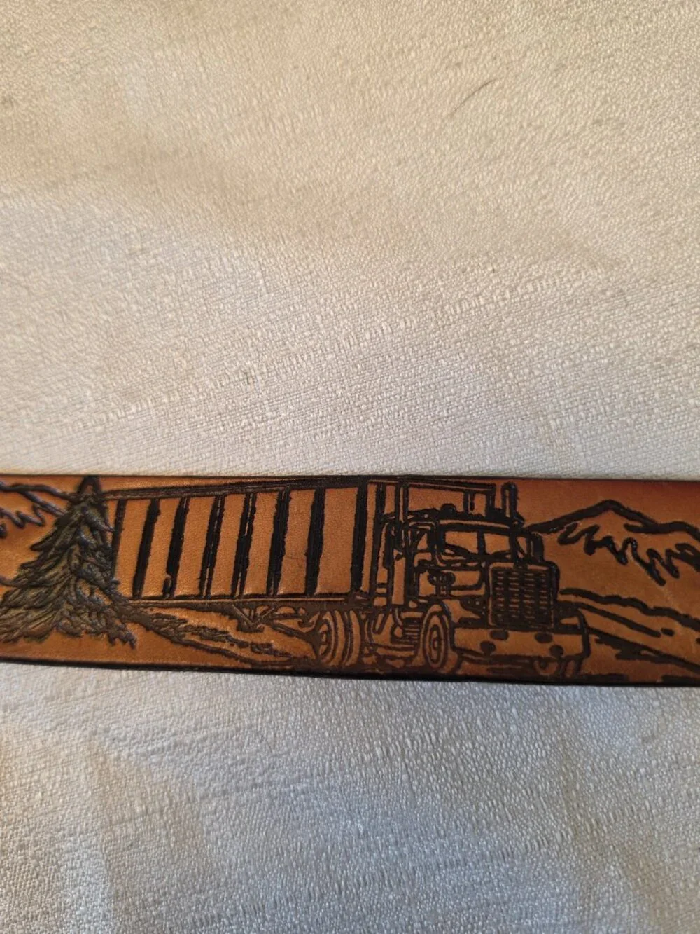 Hand-tooled Genuine Leather Semi Rig Country Mountain Belt